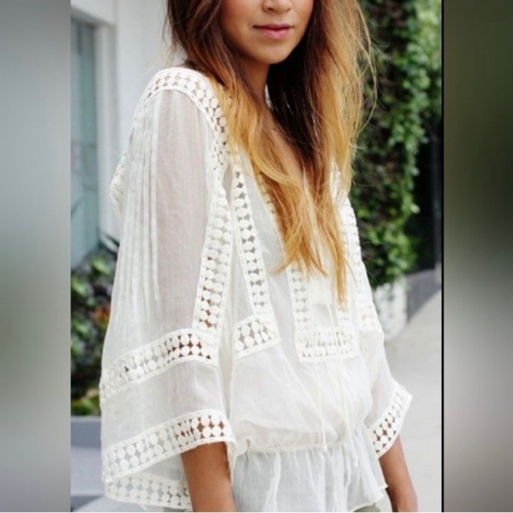 Daniel Rainn Boho Sheer Crinkle Lace Women Plus Size Top Off White 1X*